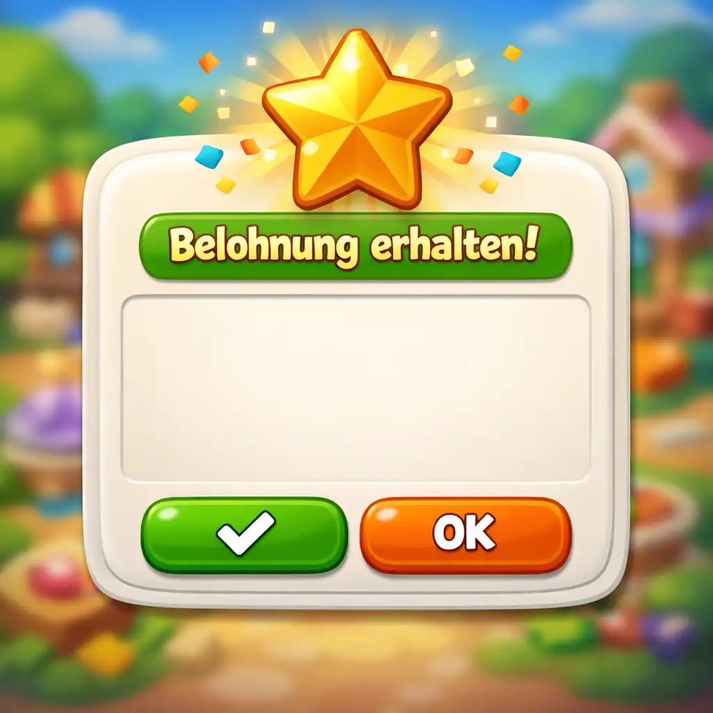 Popup-Fenster im Spiel mit Stern und Textfeld vor unscharfem Spielfeld